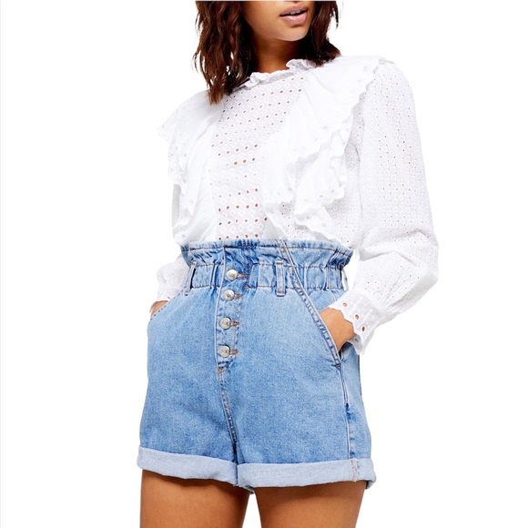 Topshop White Ruffle Eyelet Long Sleeve Blouse - Picture 2 of 10